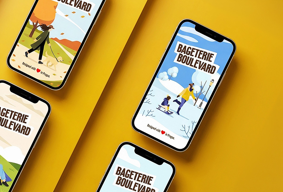 Illustriertes Design saisonaler Splash Screens für die Food-Delivery-App von Bageterie Boulevard