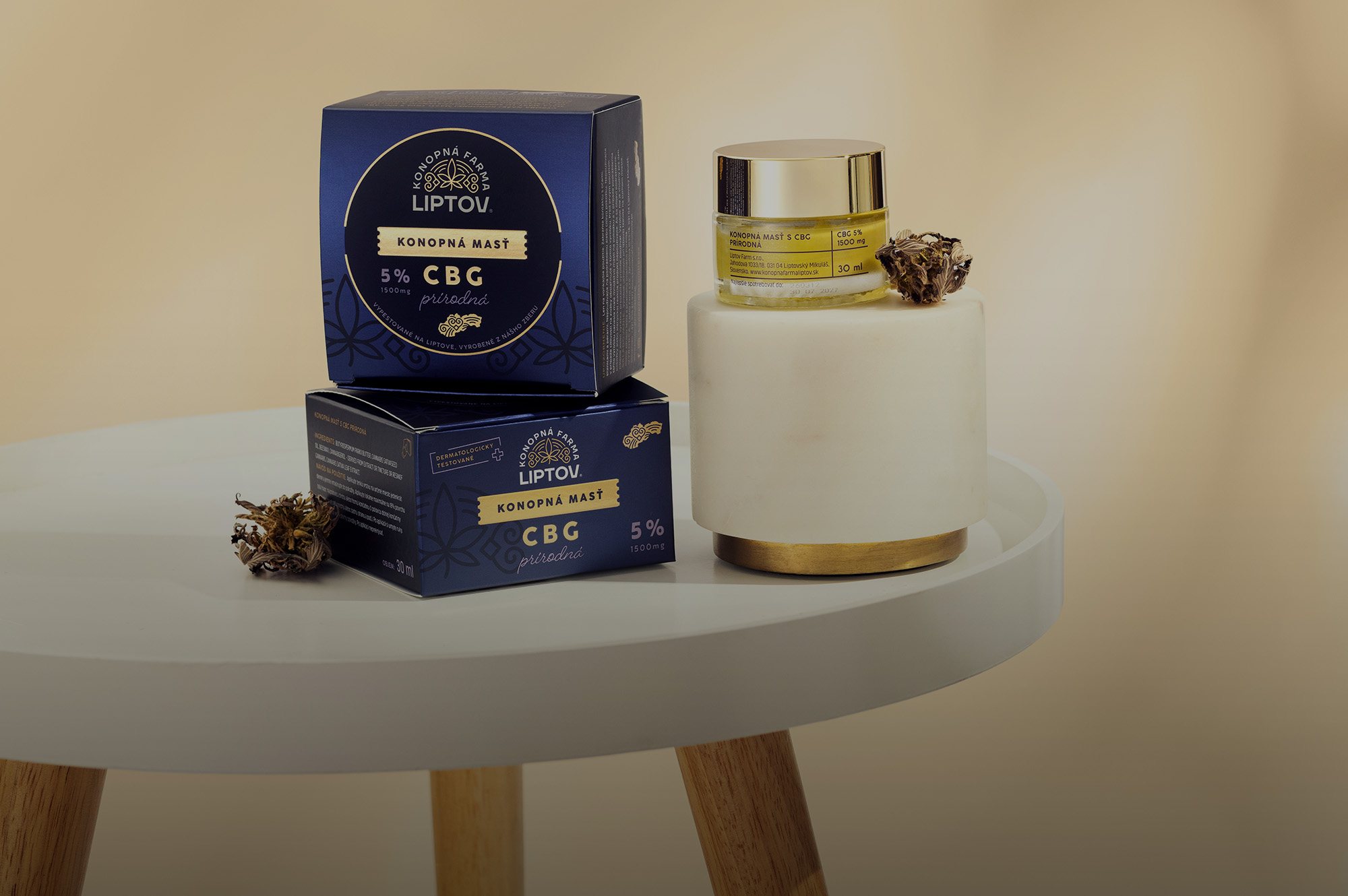 Prémiový packaging dizajn CBG pleťového krému pre Konopná Farma Liptov