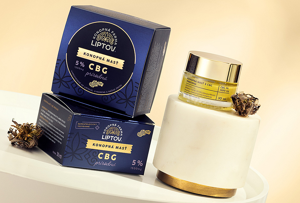Premium-Verpackungsdesign für CBG-Gesichtscreme für Konopná Farma Liptov